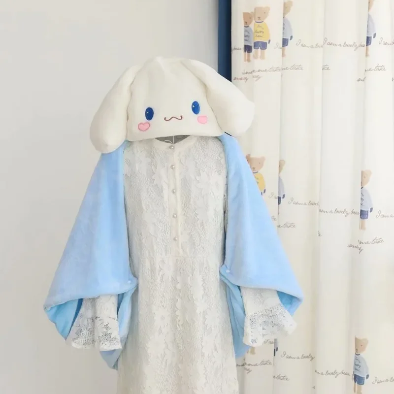 Sanrio Kawaii Kuromi Hooded Cloak Blanket My Melody Cinnamoroll Anime Girls Travel Portable Thickened Lunch Break Thermal Cloak