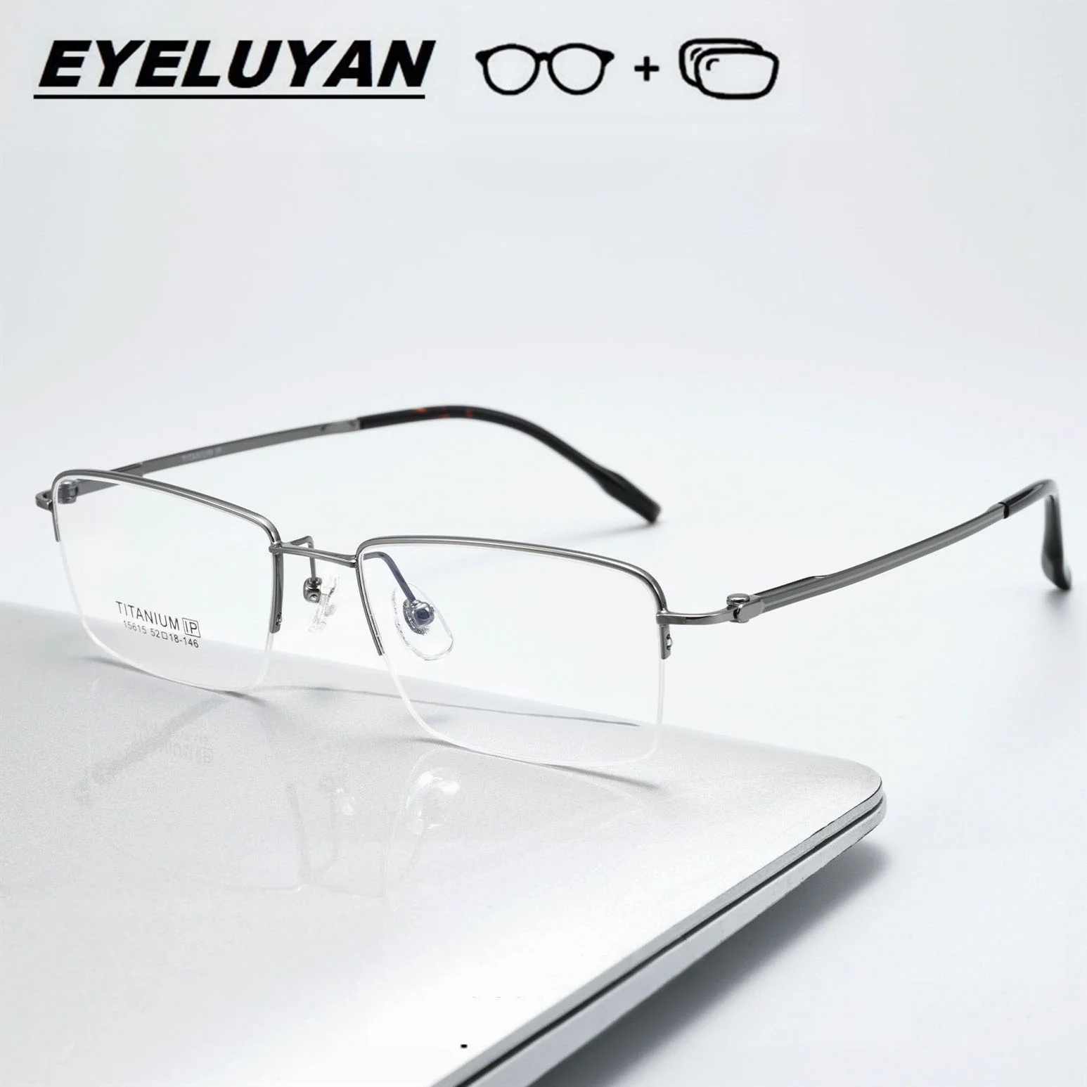 135mm Width Myopia Reading Prescription Glasses Men Ultralight Pure Titanium Business Style Half Frame Optical Frame Wiht Recipe