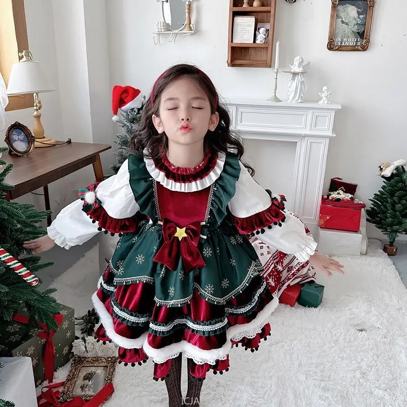 Christmas Party Dress For Girl Costume Velvet Lolita Princess Dresses Children Girls Performance Gown Kids Party Outfit Vestido