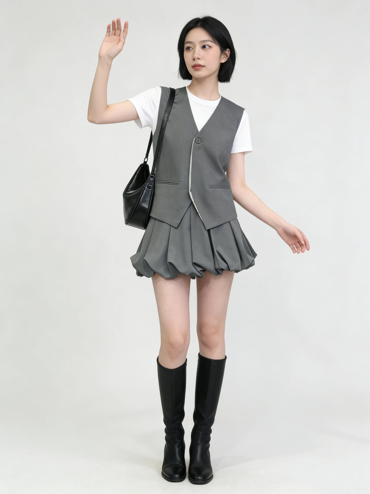 

Elegant Grey Suit Set Women's Sleeveless Two-Piece Outfit Floral Skirt High-End Feelings Fashionable Summer Autumn Spring Wear