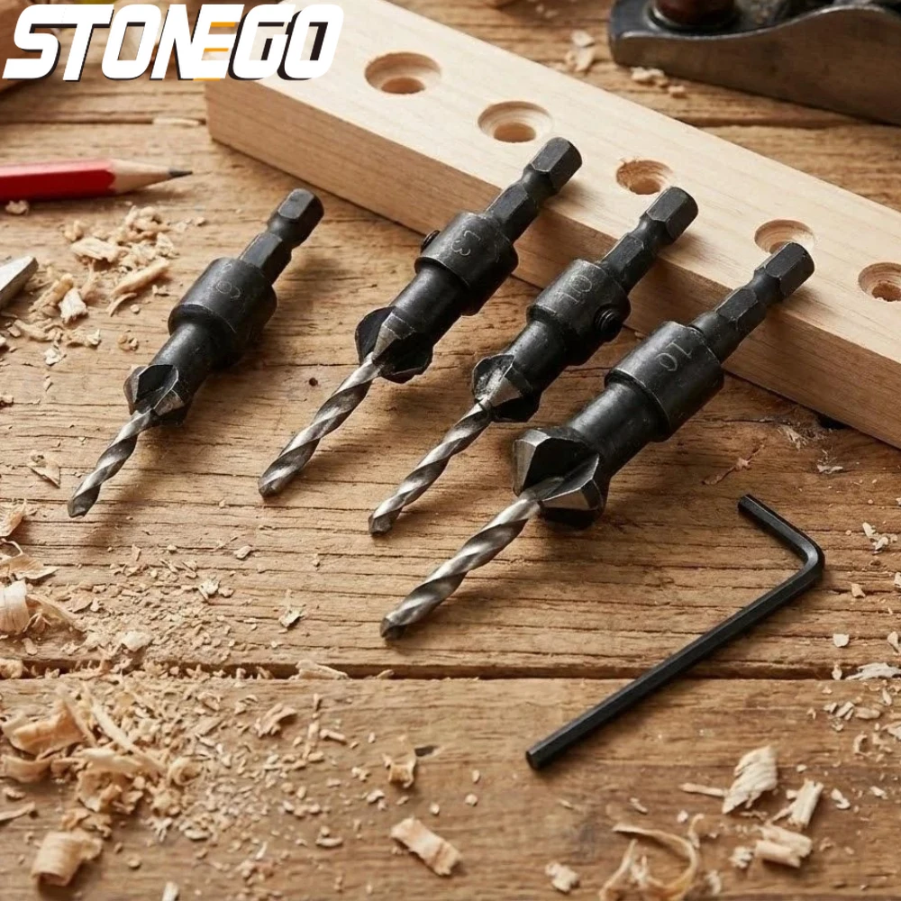 

4Pcs Hex Handle Countersink Drill Woodworking Integrated Chamfering Screw Head Opening Tool
