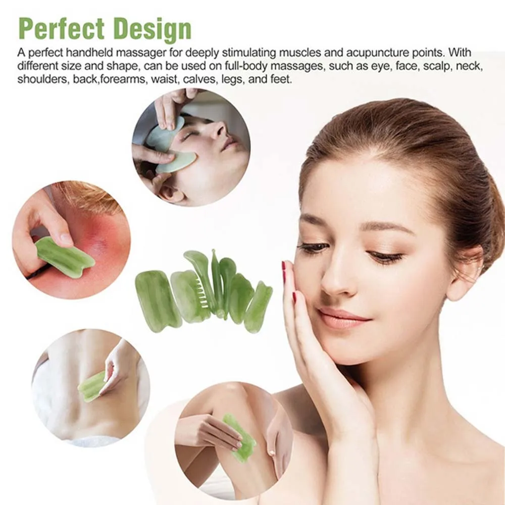 

7Pcs SPA Quartz Body Face Natural Resin Massager Gua Sha Boards Set Beauty Tools Beeswax Board