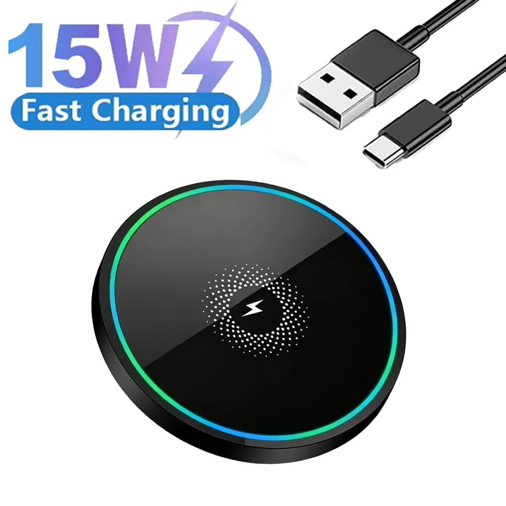 Wireless Charger, Compatible with iPhone, Samsung Phones & Apple Earphones. Induction Fast Charging Dock Pad, Compact & Portable