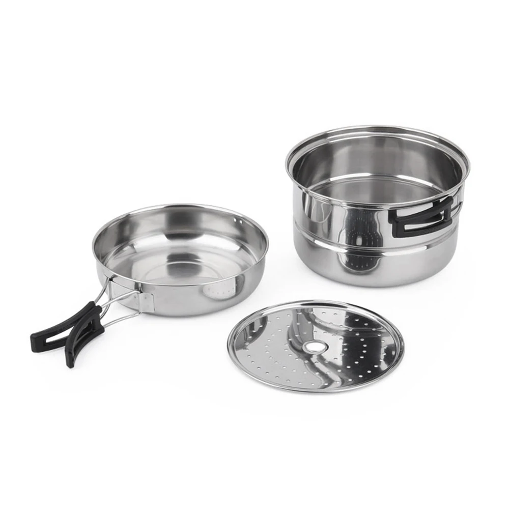 

Outdoor Camping Cookware Set Stainless Steel Portable Compact Size Suitable Induction Gas Stove Picnic Cooking Tool Utensils