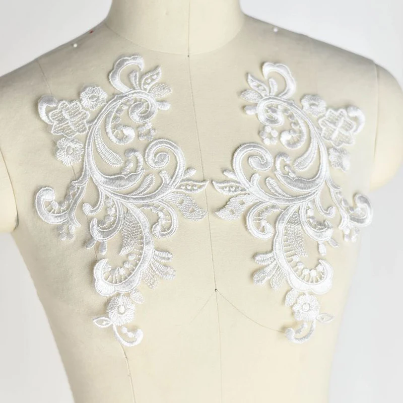 White Flower Patches Embroidery Lace Applique Sewing Collar For Wedding Dress Curtain Accessories DIY Repair