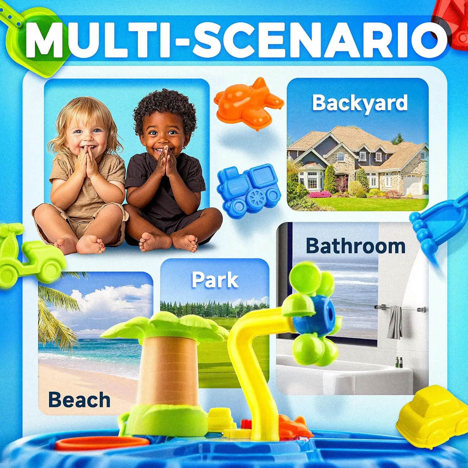 キッズウォーターテーブル 幼児用 3 in 1 砂&水遊びテーブル 22個 感覚活動 ウォーターテーブル 外庭 夏のビーチおもちゃ