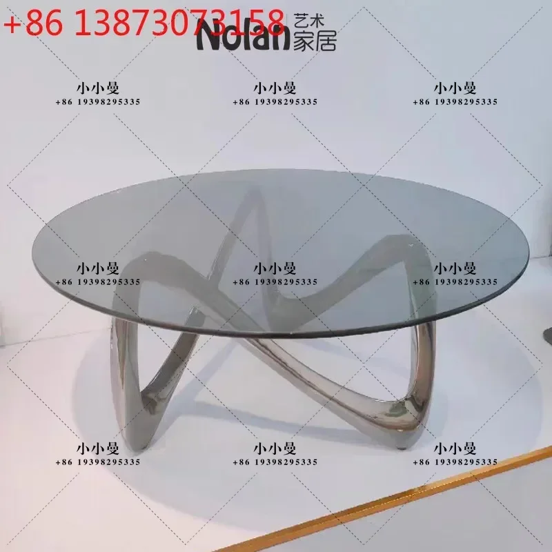 Italian designer fiberglass special-shaped serpentine electroplated round glass living room coffee table