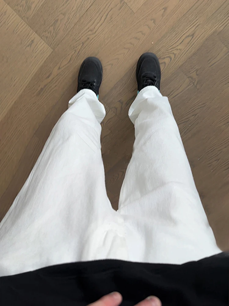 

White Fce Lined Straight Leg Men's Jeans Lengthening Legs Wide Leg Workwear Pants American High Street Autumn Winter
