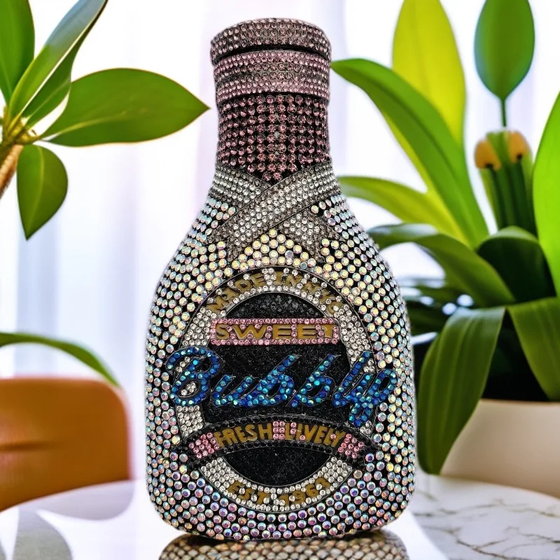 

Women Champagne Bottle Rhinestone Clutch Unique Evening Bag Crystal Dinner Handbag Bride Purse for Party Cocktail
