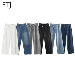 ETJ 2025 new women's basic classic all-match fashion cross waist high waist wide leg jeans female 8197232