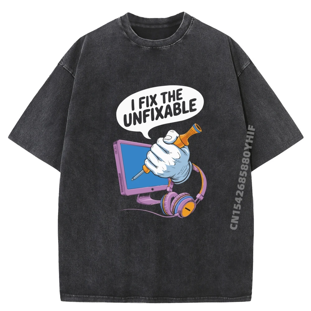 

Техническая поддержка, профессия, стрельба несчастных работ, компьютерный техник, графическая футболка, мужская повседневная стираная футболка