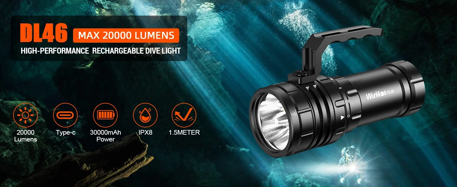 Wurkkos DL46 20000lm Linterna de buceo Antorcha Luz Linternas potentes