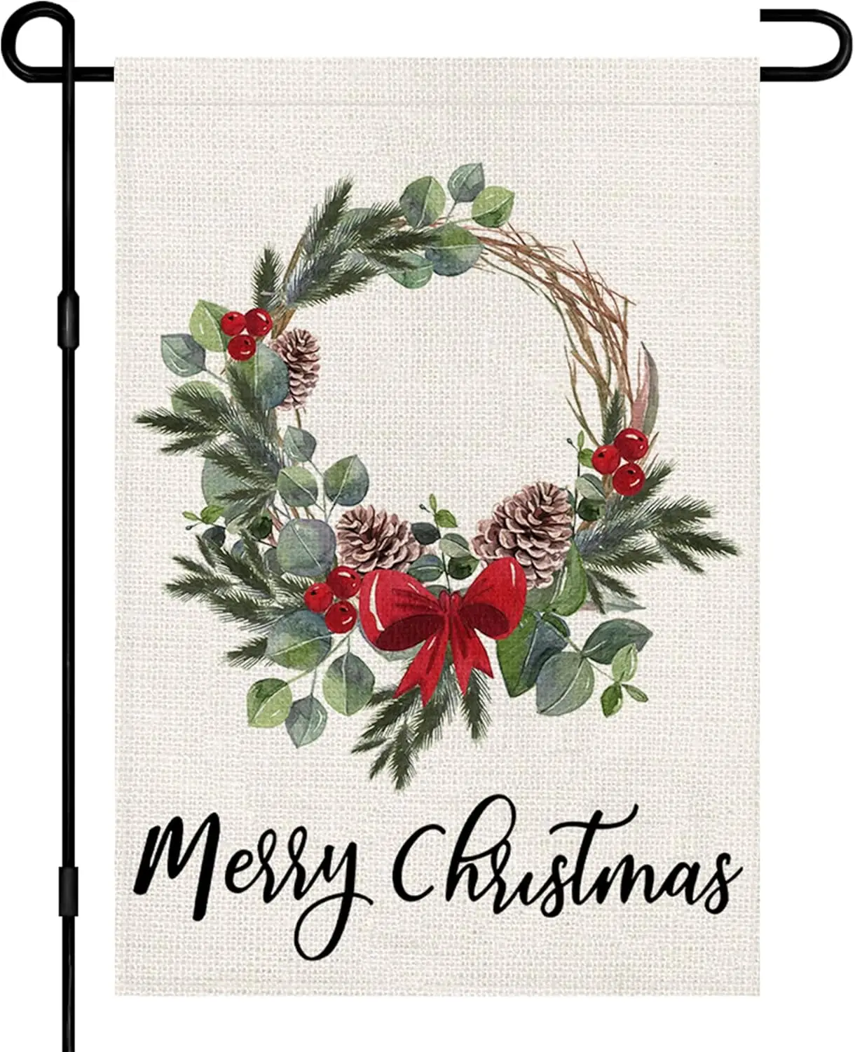 Merry Christmas Wreath Garden Flags 12x18 Double Sided Burlap, Winter Welcome Xmas Decorations Seasonal Sign Small Flag for  EEZ