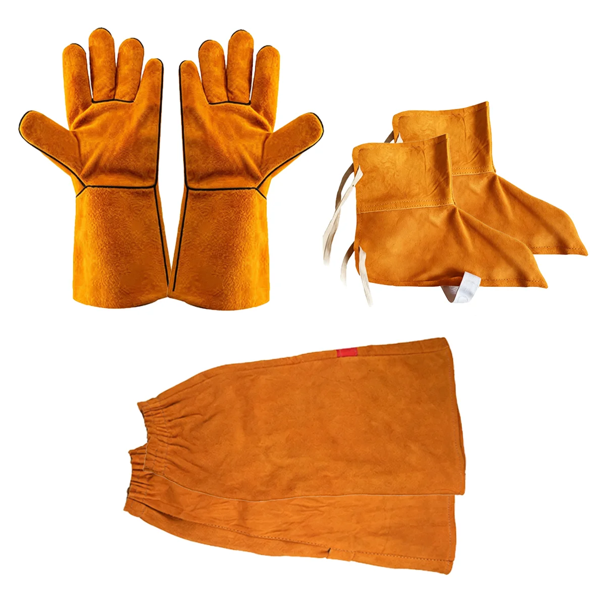 Welding Gloves Heat/Fire Resistant Gloves Arm Sleeves Ankle Guards Set Durable Leather Gloves for Electric Welding,BBQ,Oven