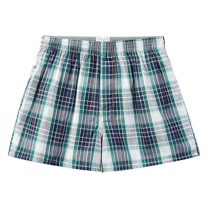 XL-6XL Plus Size Mens Underwear Cotton Boxers Shorts Loose Home Wear Sleepwear Underpants Elastic Waistband Plaid Boxers Soft