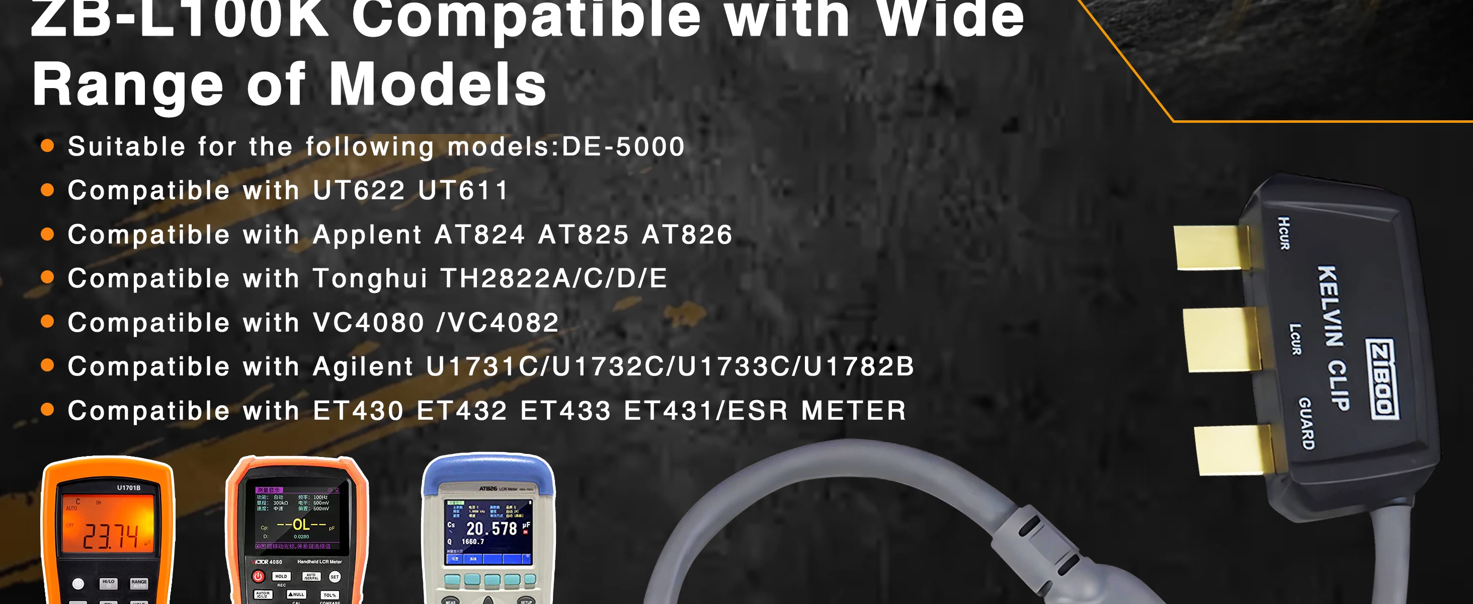 Ziboo ZB-L100K handheld lcr test clip universal digitale brücke kelvin test linie smd chip – Detail 7