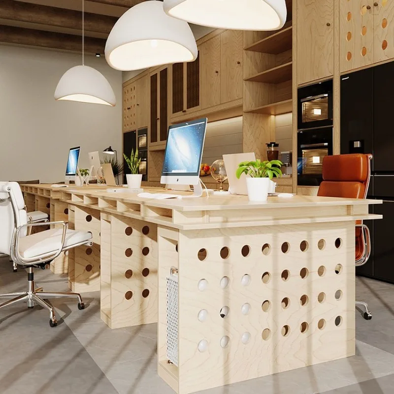 Desk: birch hollow board computer desk, rectangular workbench, simple and high-end conference table