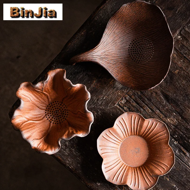 Creative Petal Coarse Pottery Tea Separator Infusor Zen Tea Strainer Dispenser Tea Soaking Tea Filter Chinese Tea Set Decoration