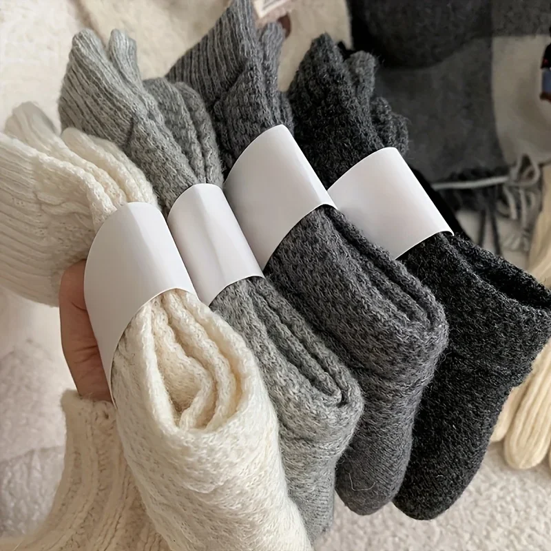 5 Pairs Women's Thick Knitted Winter Socks, Warm Cozy Cable Knit Socks, Soft Thermal Socks for Cold Weather Foot Protection