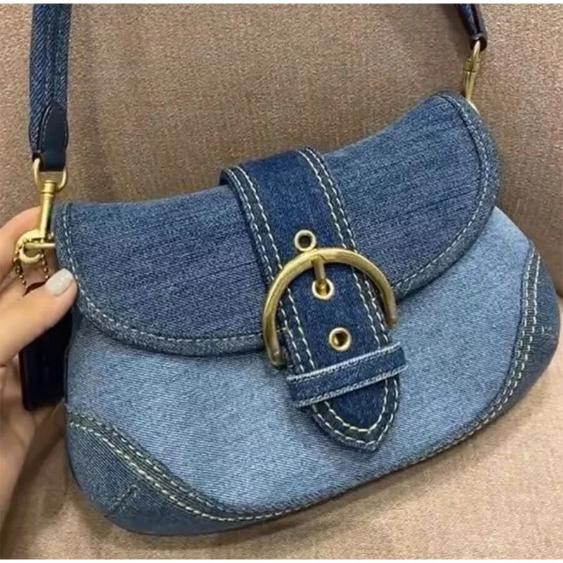 2024 New Cowboy Bag Trendy High End Texture Popular Commuter Retro Spliced Shoulder Luxurious Handbag Women\'s Underarm Bag