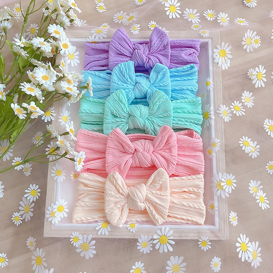 Baby Headband Soft Nylon Big Bow Elastic Newborn Head Band Girls Boys Hair Accessories Infant Headwear Toddler Turban 3/5PCS