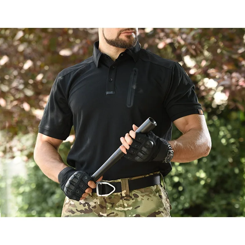 

Men's Tactical Wilderness Survival Summer Quick Drying Sweat Absorbing T-shirt Breathable Short Sleeved Elastic Polo Shirt
