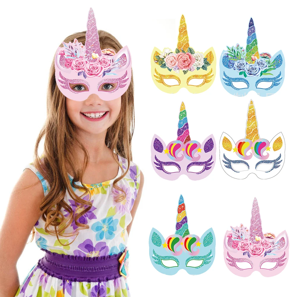 6Pcs Unicor Masks Unicor Party Dress Up Costumes Crafts  kids Birthday party Unicor Theme Birthday Party Decoration Favors