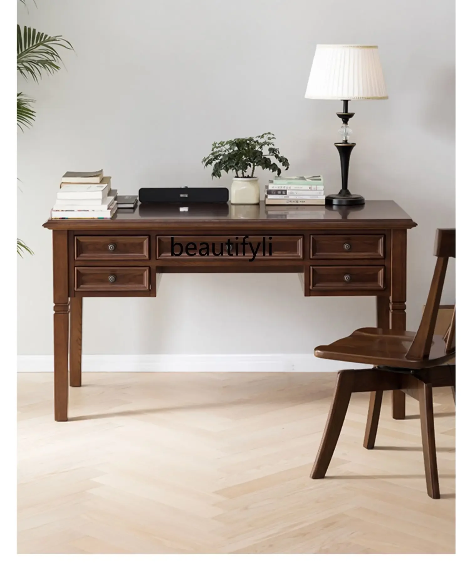 

American-Style Large Desk All Solid Wood Writing Desk Wooden Desk Study White Wax Wood