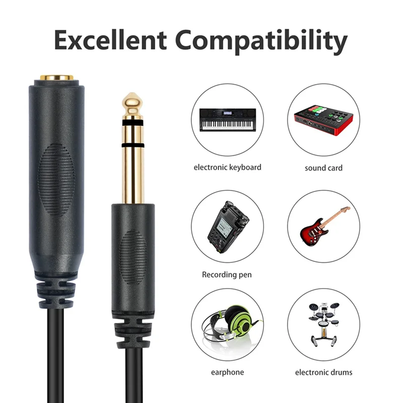 2 قطعة 1/4 TRS 6.35 مللي متر ذكر إلى 6.35 مللي متر أنثى ستيريو تمديد كابل مطلية بالذهب سماعة تمديد وصلة كابل 180 سنتيمتر