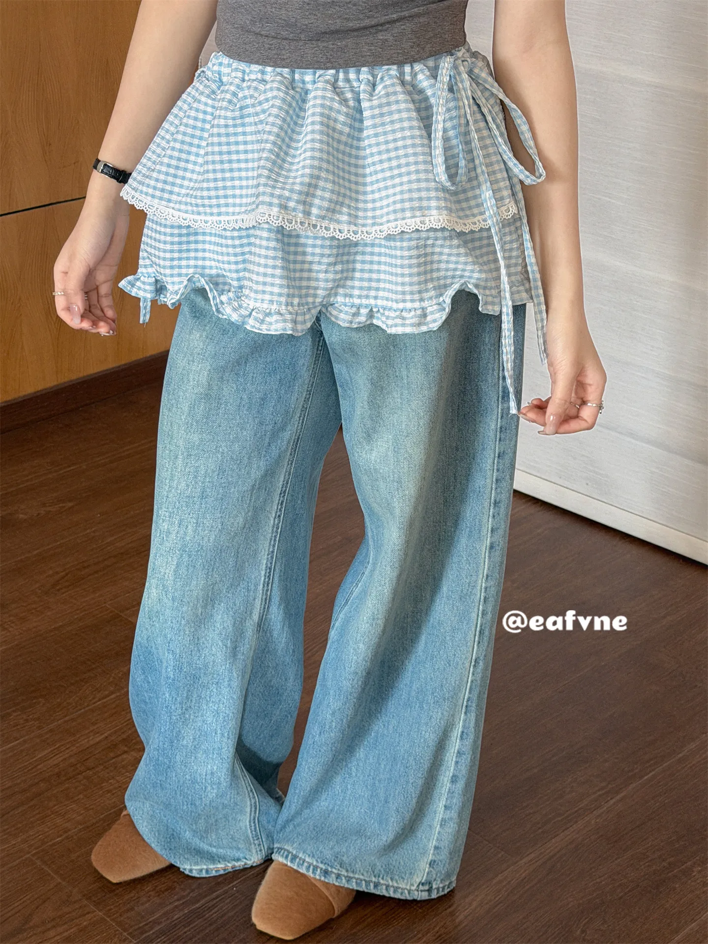 Korean Ballet Style Macaron Plaid Layering Skirt Ruffled Hem Hip Cover Slimming Skirt Panel Spring Summer Skirt Extender