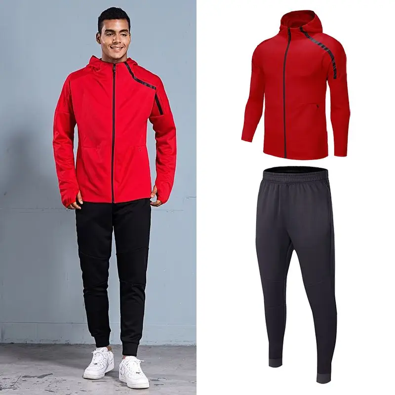 Men Hooded Sports Tracksuit Autumn Winter Running Training Outdoor Fitness Cycling Long Sleeve Two Piece Outfit view 6
