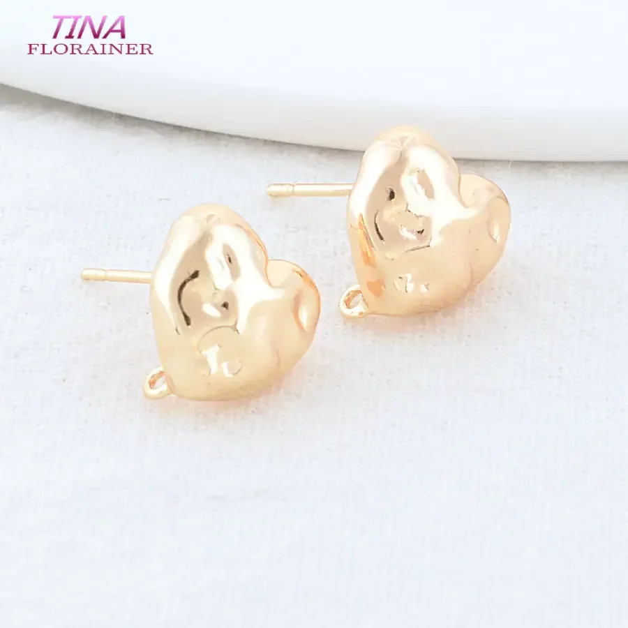 11*12MM 14K Gold Color Plated Brass Heart Stud Earrings High Quality Diy DIY Jewelry Making Finding Accessories