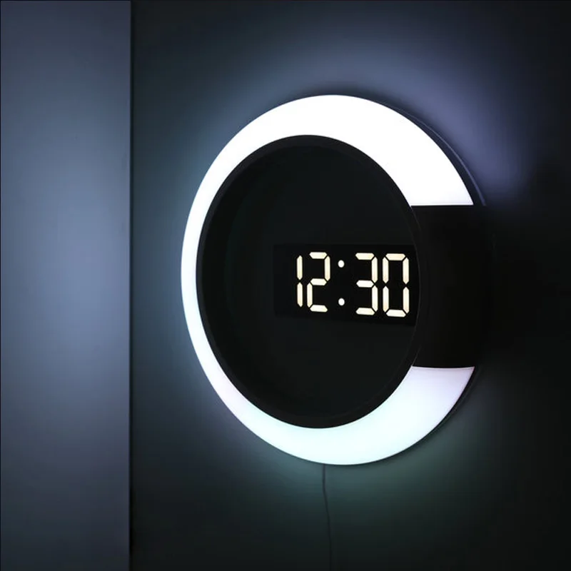 Modern RGB LED Hollow Ring Wall Clock Thermometer Alarm Colorful Home Living Room Decoration Clock with Remote Control
