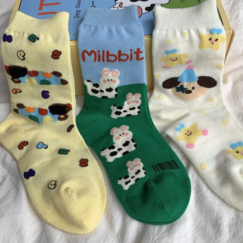 Women's Summer Spring Cotton Midtube Socks Korean Version Cartoon JK Pile Pile Stockings Small Leather Shoes Socks Sweet Style
