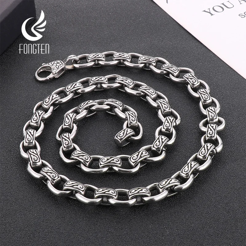 Fongten 62cm Necklace For Men Link Chain Stainless Steel Male Rotre Figure Necklace Choker Jewelry Wholesale