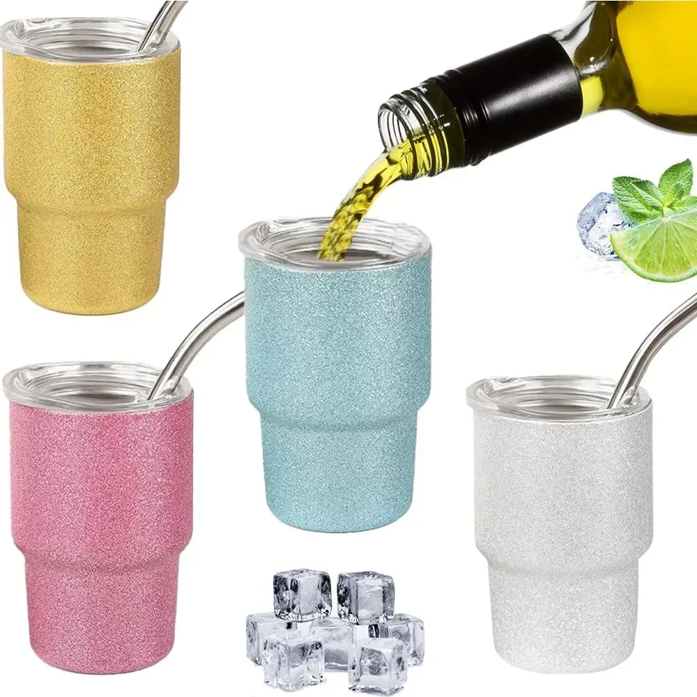 

4pcs Mini 3oz Cup Tumbler Shot Set with Straw and Lid, Stainless Steel Tumbler Shot Glass Shot Glass Set for Office Outdoor Use