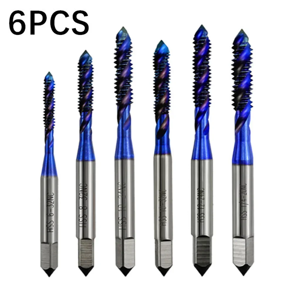 6pcs Pack Metric Screw Tap HSS Thread Tap Blue Coated Machine Plug Tap Threading Tools Spiral Tap Drill