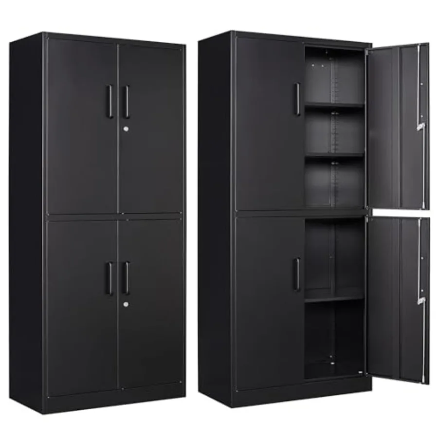 Metal Storage Cabinet with Lock Door, Adjustable Shelf Steel Cabinets for Office, Home, Pantry, Kitchen, Garage Utility Cabinet