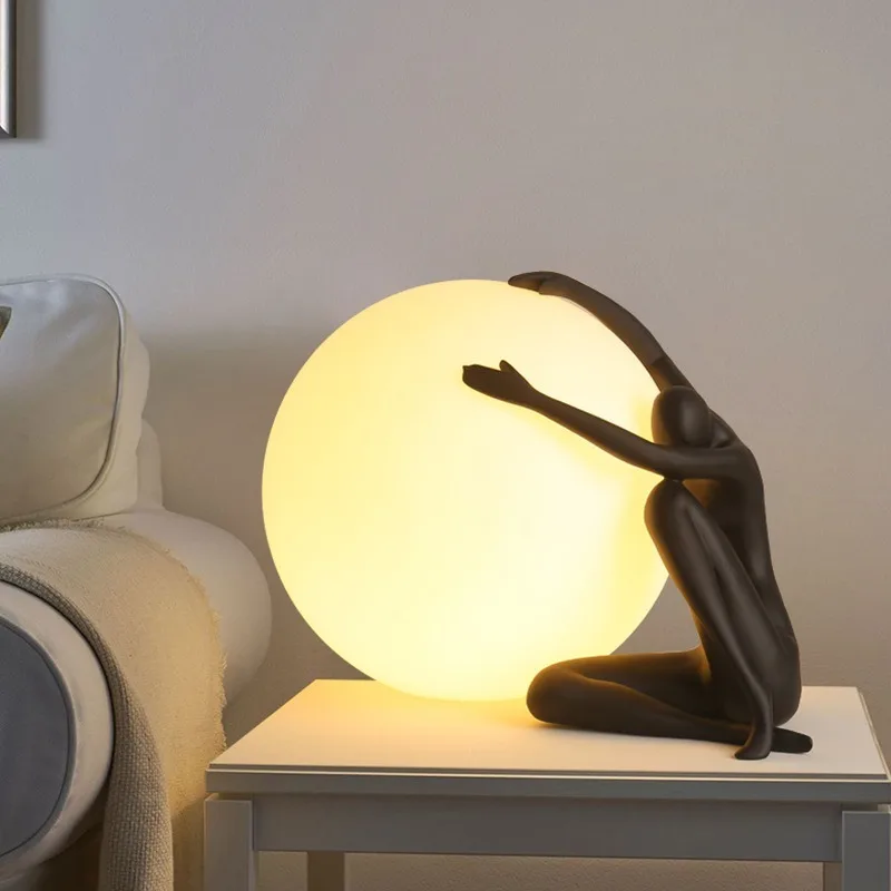 

Modern Nordic creative humanoid ball table lamp, living room decoration luminous ball bedroom bedside table lamp