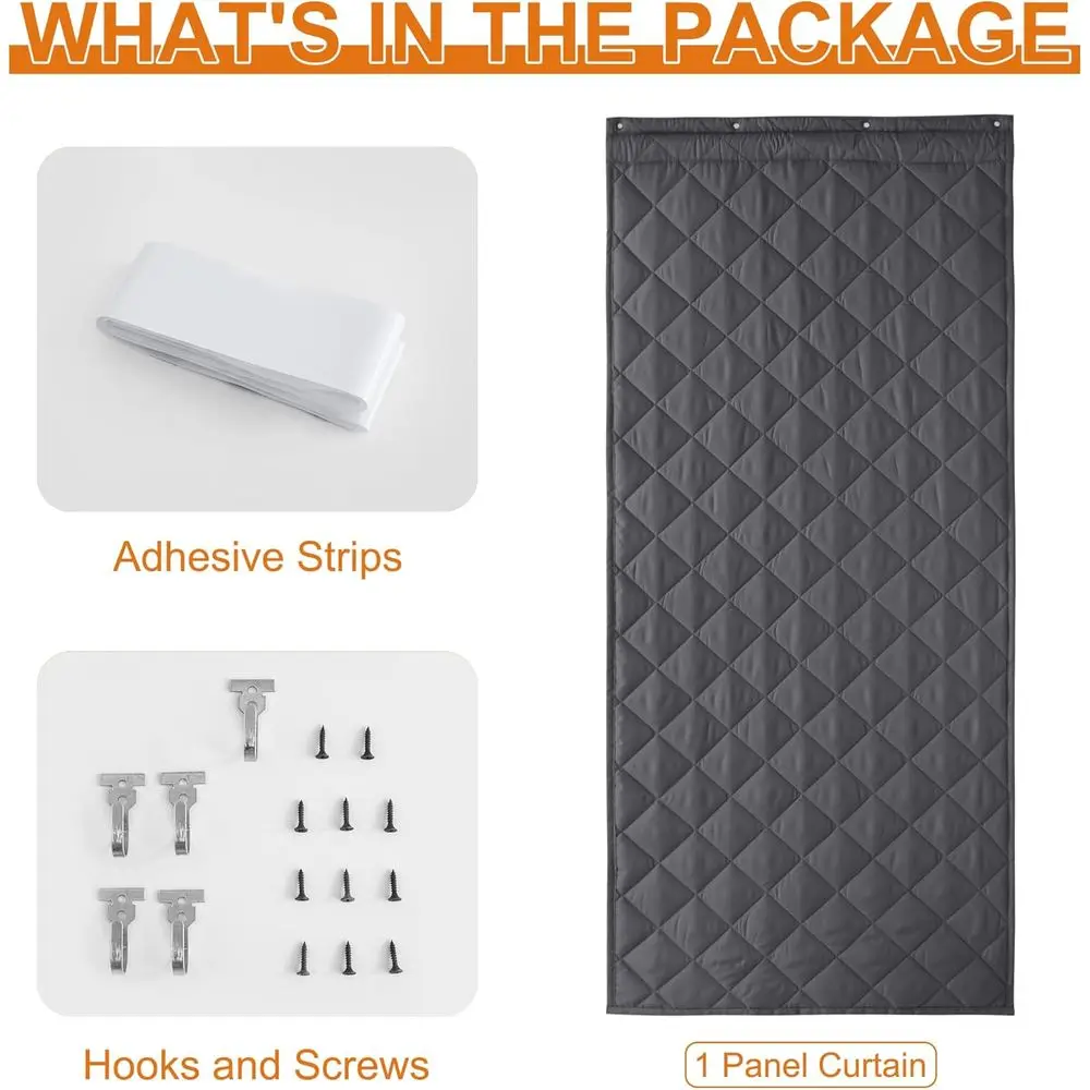 Winter Insulated Door Curtain - Grey, 36W x 86L, Oxford Cloth, Side Open, Windproof, Soundproof, Durable Divider