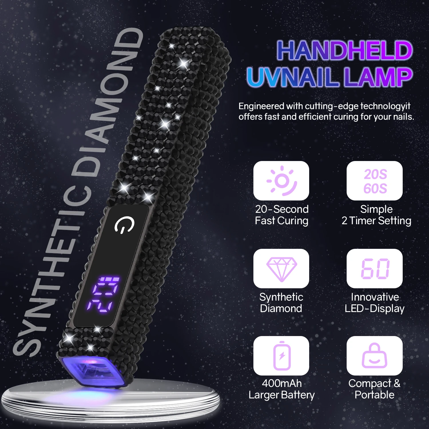 DianaBeauty Handheld UV LED Nail Lamp For Gel Polish Quick Dry Flashlight Pen Portable Nail Dryer Machine With Diamond Design