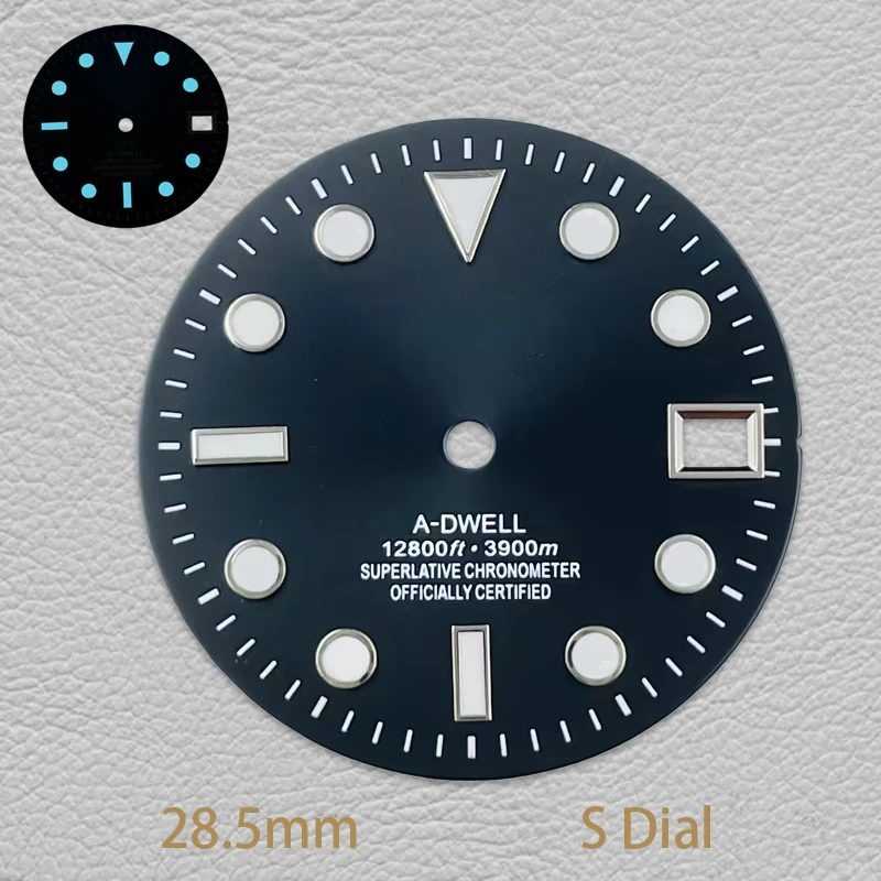 قرص ساعة غوص متدرج بشعار S مقاس 28.5 مم، مضيئة خضراء، مناسبة لحركات NH35/NH36، ملحق تعديل الساعة #2
