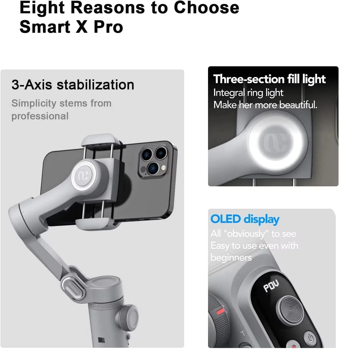 AOCHUAN Smart X Pro 3軸ジンバルスタビライザー、ワイヤレス充電