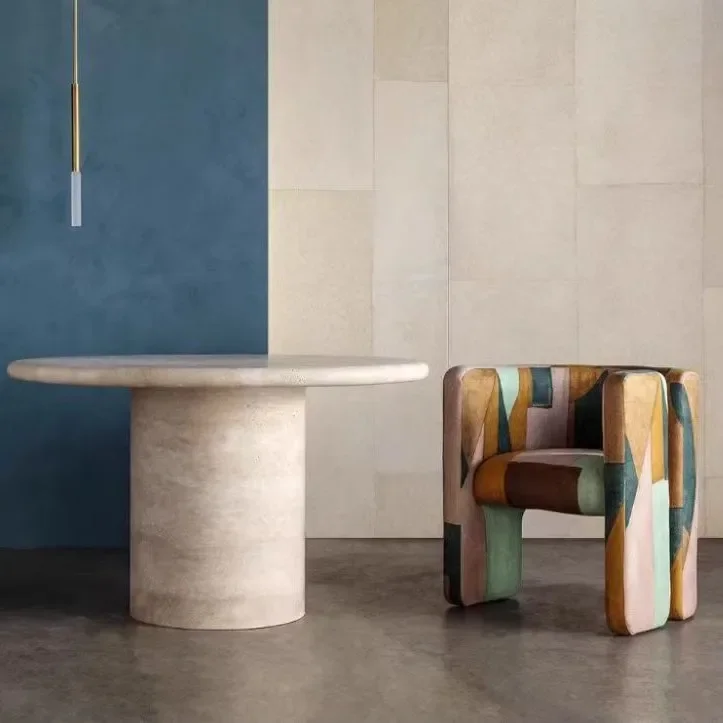 Tavolino da caffè, crema vento, naturale, travertino, tavolino rotondo