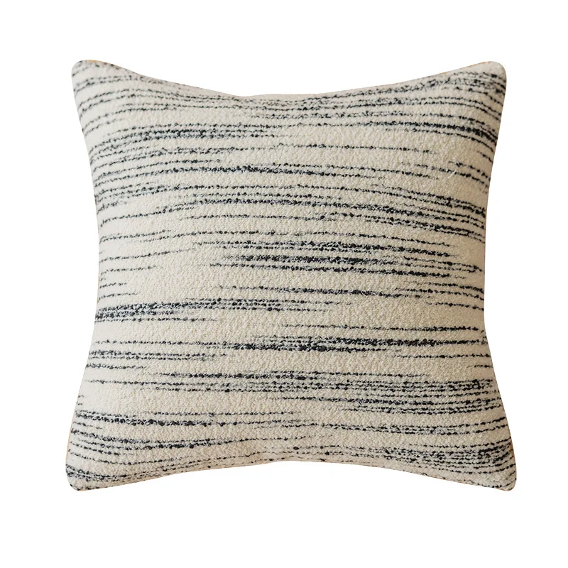 French Luxury Plush Pillow Cases Comfortable and Soft Woolen Jacquard Pillow Cover Beige Black Striped Cushion Cover Home Decor