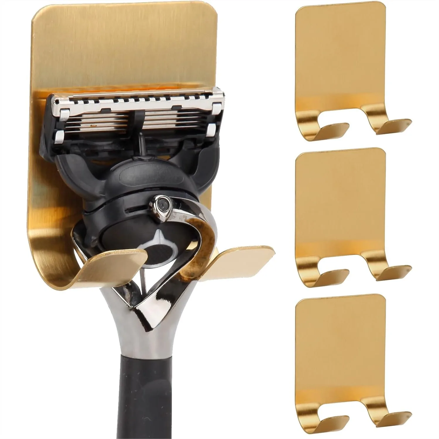 

4 Pack Self Adhesive Hooks for Bathroom, Heavy Duty Metal Utility Storage Hook for Towel and Loofah, Shower Organizer Gold