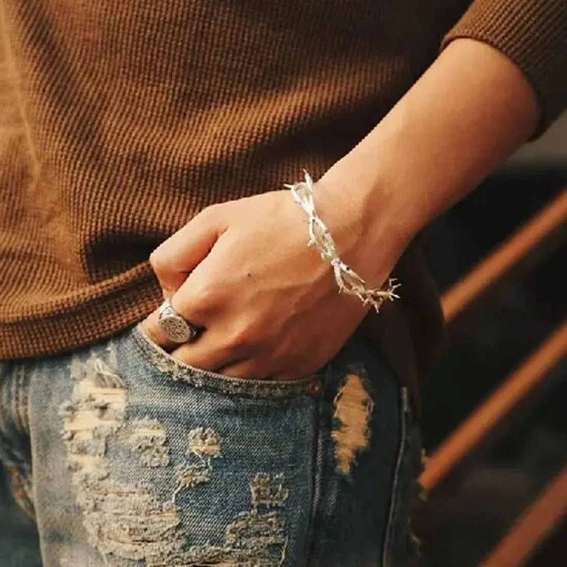 شوكة سوار الشرير القوطية تأثيري للجنسين المعادن الهيب هوب اليد سلسلة فضية اللون مجوهرات أساور الدعائم عيد ميلاد الملحقات