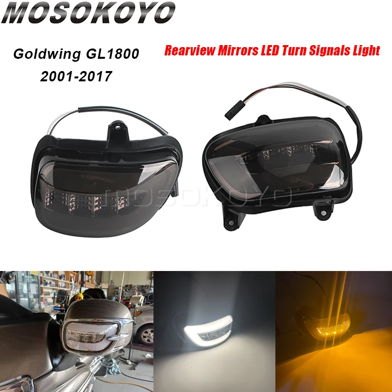 Motorcycle Smoke Front LED Turn Signals DRL Light Rearview Mirror Signal Lamp For Honda Goldwing Gold Wing GL1800 GL 1800 01-17