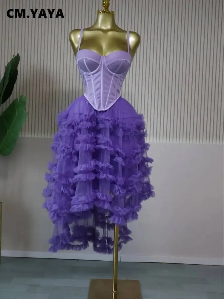 CM.YAYA damesjurk tuniek crop top en onregelmatige baljurk maxi lange rok pak 2025 twee 2-delige set outfits