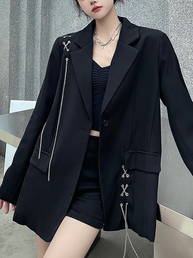 Sonneesd CHAIN Sweet, cool, spicy girl style Minimalist  design Design Shirt For Women Loose Single Button Suit Suit jacket